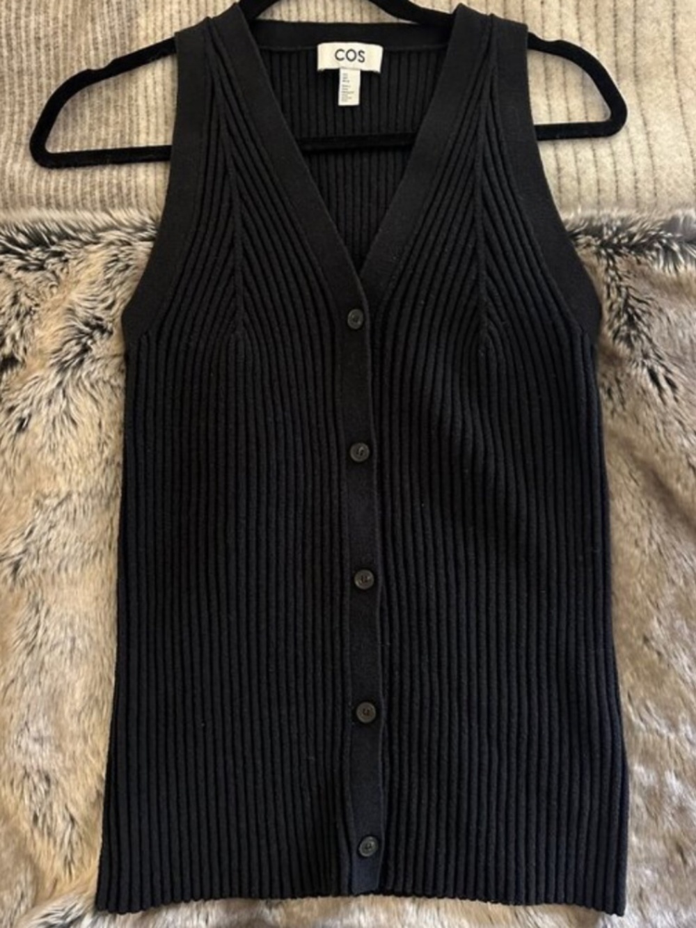 COS Womens Ribbed Sleeveless V Neck Button Down Vest Black Size XS